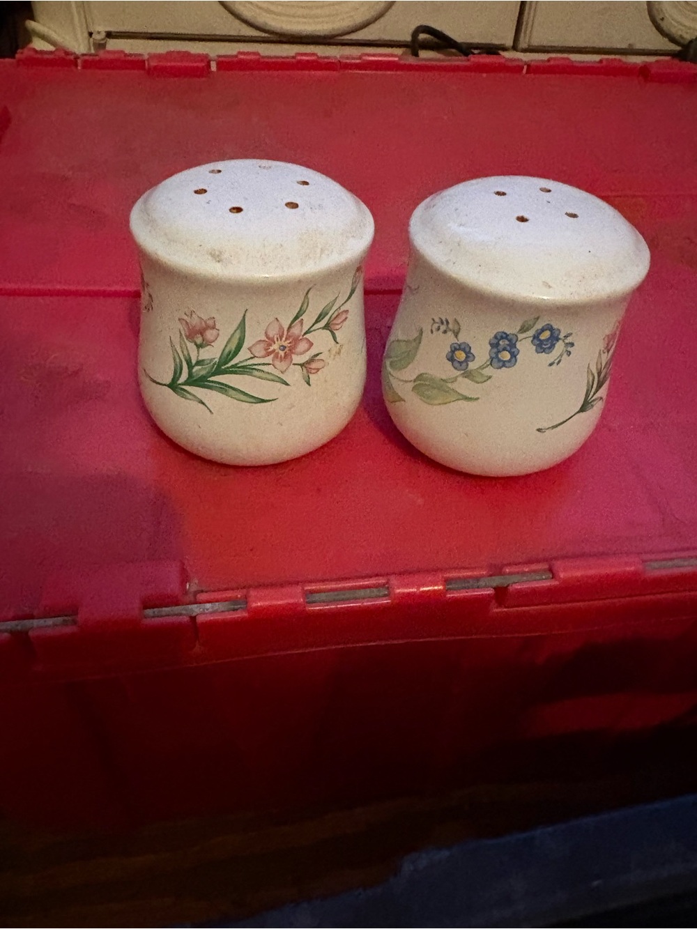 Ceramic Floral Salt and Pepper Shakers - White with Pink & Blue Flowers